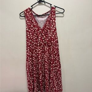 Floral Sleeveless Red Dress